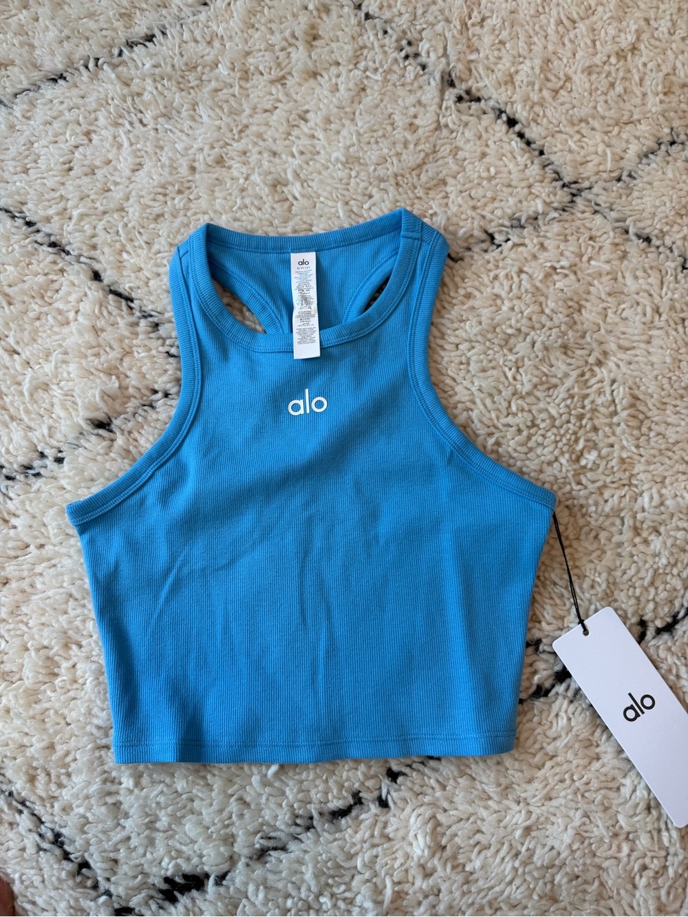ALO Yoga Ribbed Racerback Crop Tank - Azure Blue SMALL NWT
